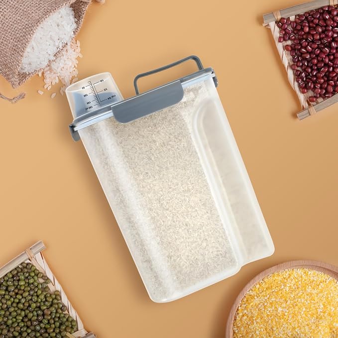 TBMAXS Rice Storage Container 10 Lbs, Airtight Food Dispenser with Large Spout and Cup for Pet Dog Cat Food Storage 7 Lbs | Portable Bird Seed Dispenser Cat Food Containers with Large Pour Spout for Travel Cereal Oatmeal Holder with Measuring Cup
