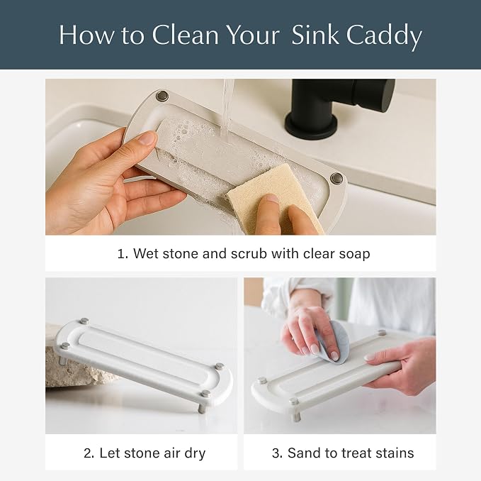 Dorai Home Stone Kitchen Sink Caddy - Diatomaceous Earth Sink Tray with Stainless Steel Feet, Water-Absorbing Countertop Organizer for Kitchen or Bathroom - Sandstone