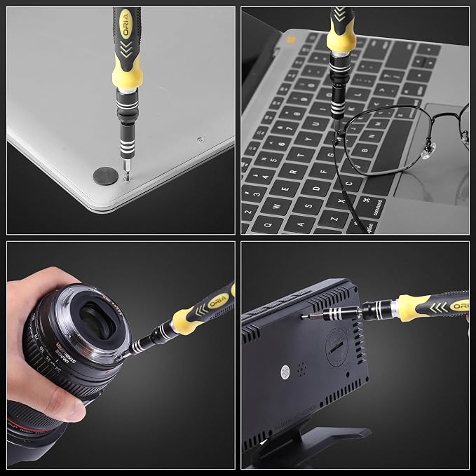 ORIA Small Screwdriver Set, 61 in 1 Precision Screwdriver Set with 57 Bits, Mini Screwdriver Repair Tools with Extension Rod for Mobile Phone, Game Console, Tablet, Yellow