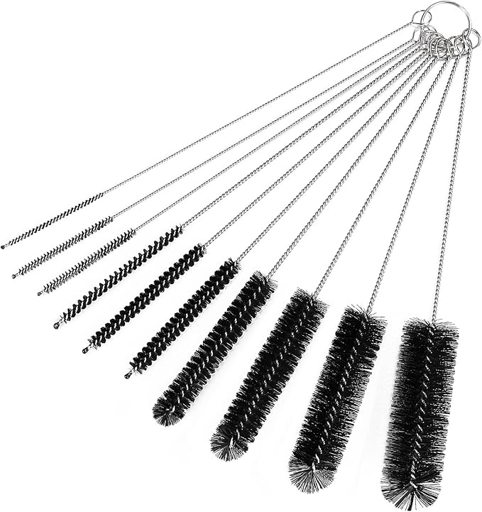 CiaraQ Bottle Cleaning Brushes, 9.8 Inch Nylon Tube Brush Set | Black Cleaner for Narrow Neck Bottles Cups with Hook, Set of 10pcs