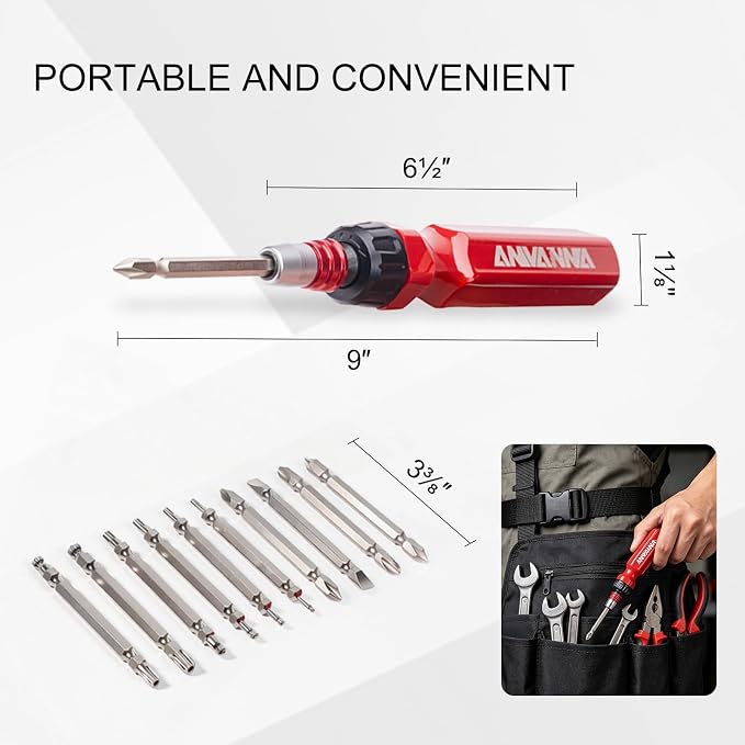 Tools HT0091 22-in-1 Ratcheting Screwdriver & Nut Driver Set, Magnetic Multi-Bit S2 Steel Bits, Phillips, Slotted, Torx & Hex, Ergonomic Handle, Repair Tool Kit for Home DIY & Furniture