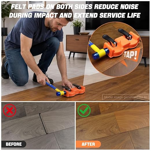 Floor Gap Fixer Tool with Dual Vacuum Suction Cups,Tool to Fix Floor Gaps | Floor Suction Repair Tool with Noise Reducing Felt Pads,Rubber Mallet &10 Adhesive Pads for Fixer Laminate,Hardwood Flooring