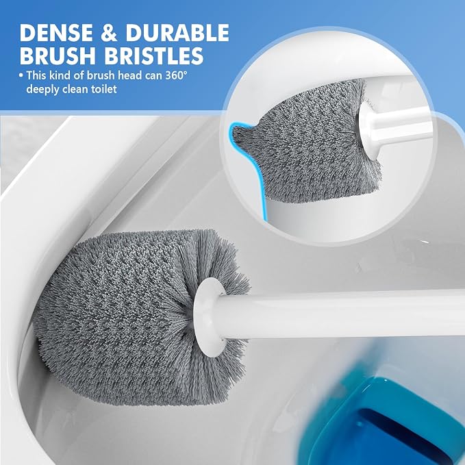 LOVLOY Toilet Plunger and Brush, Bowl Brush and Heavy Duty Toilet Plunger Set with Ventilated Holder, 2-in-1 Toilet Brush and Plunger Combo for Bathroom Cleaning (2 Pack, White)