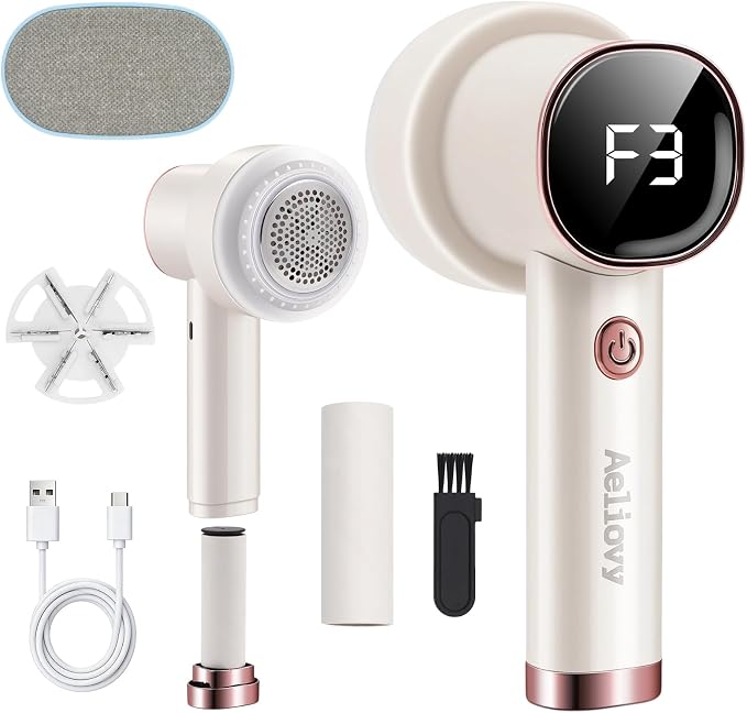 Fabric Shaver, 3 in 1 Lint Remover with Hair Remover Brush & Lint Rollers, Digital Led Display, 3 Speeds with Replaceable Blades, Remove Pilling for Clothes, Furniture, Sweater, Couch, Blanket, Pet