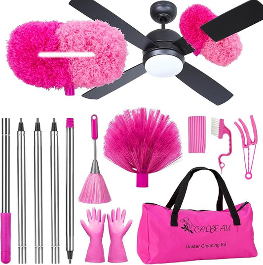 CALBEAU Ceiling Fan Cleaner Duster with 60 inch Extension Pole, Dusters for Cleaning High Ceiling Fan Blades, Dusters Kit with Storage Bag, Cleaning Tools for Families (13pcs)