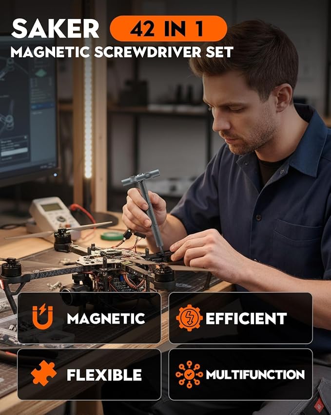 Saker 42-in-1 Magnetic Screwdriver Kit with T Handle Multi-Bit Ratchet Screwdriver Set Gifts for Father, Dad, Home, Computer, Bicycle, Furniture, DIY Dark Grey