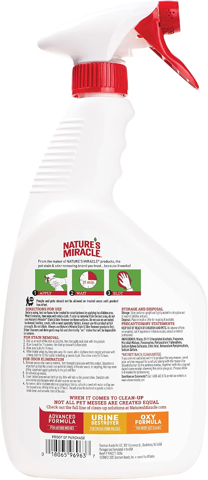 Nature’s Miracle Stain and Odor Remover Dog, 32 Ounces, Everyday Mess Enzymatic Odor Control Formula (Pack of 2)