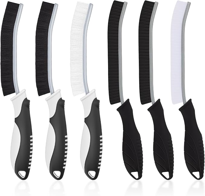 TQRR Cleaning Brush-Hard Crevice Cleaning Brushes, Multifunctional Window Groove Brushes, Grout Brush, Cleaning Tool for Bathroom, Kitchen, Toilet, Tile, Sink, Home (6, Black)