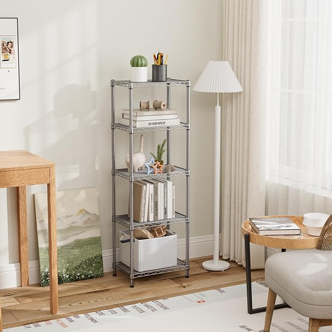 Golpart 5Tier Adjustable Storage Shelves Metal Wire Shelving Standing Shelf | Utility Heavy Duty Unit Rack Closet Organize for Home Kitchen Laundry Room Organization Pantry 10"Dx16"Wx55"H Grey