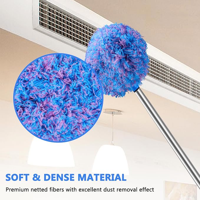 Ceiling Fan Cleaner Duster Reusable Microfiber Ceiling Fan Blade Cleaner Removable Duster with Extension Pole Adjusts 13 to 49.7 Inch for Cleaning Walls Furniture Door Window Top (Blue Pink)