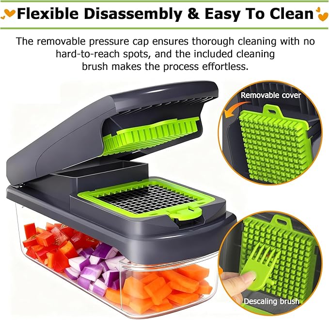 15 in 1 Manual Vegetable Chopper with Container, Veggie Slicer Dicer Set with 10 Sharp Blades, Heavy Duty Food Chopper for Meal Prep, Onion & Potato Cutter, No-Slip Base, Easy Clean Kitchen Gadget