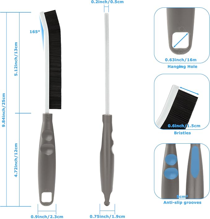 2026 NEW Ergonomic Anti-Slip Handle Grout Brush, 4Pcs Crevice Cleaning Brush, Hard Bristle Multi-Purpose Cleaning Tools, Small Cleaning Brush for Household Use Kitchen Bathroom, Right Hand
