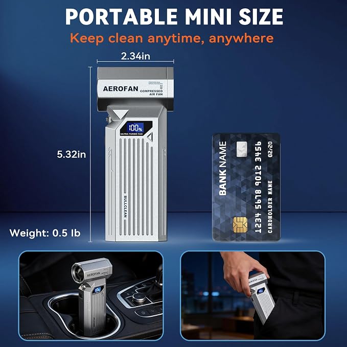 Compressed Air Duster, 160000RPM Cordless Electric Air Duster, LED Light | 4-Gear Adjustable Computer Blower Duster, Mini Hand Turbo Jet Fan, Rechargeable Air Gun for PC/Keyboard/Car/Home/Outdoor