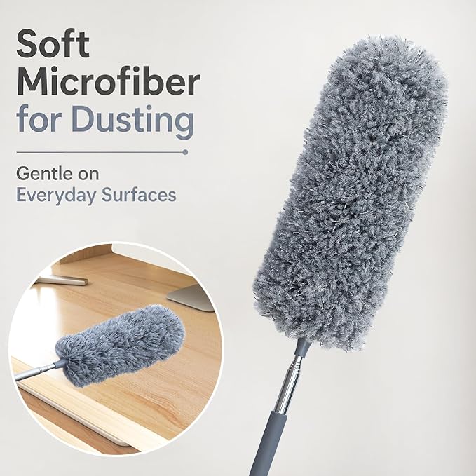 2 Pack Small Microfiber Feather Duster for Cleaning, Hand Washable Dusters with Extendable Pole, Cleaning Tools for Office, Car, Window, Furniture, Ceiling Fan