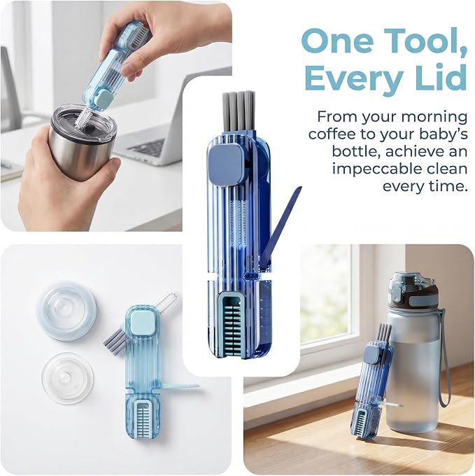 VIDONIO 4 in 1 Cup Lid Gap Cleaning Brush, Multifunctional Insulation Bottle Cleaning Tools, Mutipurpose Tiny Silicone Cup Holder Cleaner, Home Kitchen Cleaning Tools