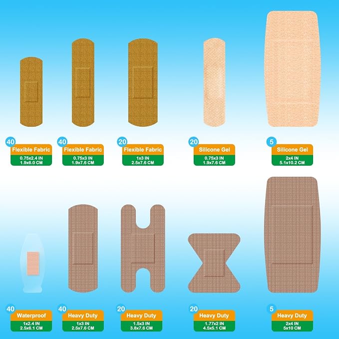 Hysimedy Assorted Bandages Variety Pack 210 Count 4 Styles for Wounds Care | Flexible Fabric Heavy Duty Waterproof Silicone Knuckle Hypoallergenic Latex Free Breathable for Minor Cuts, Scrapes, Burns