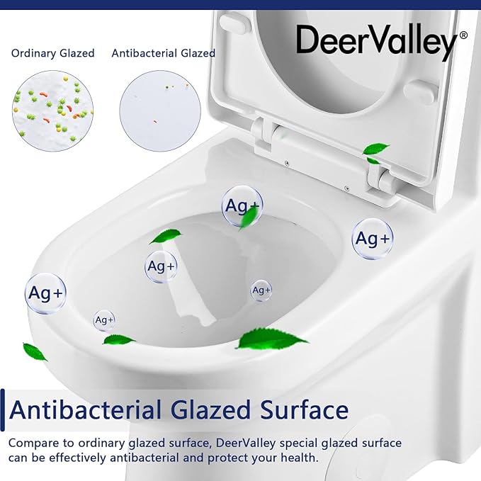 DeerValley Compact One Piece Toilet Standard Seat Height for Small Bathroom Dual Flush 1.1/1.6 GPF Powerful and Quiet 10'' Rough-In Skirted Toilet White
