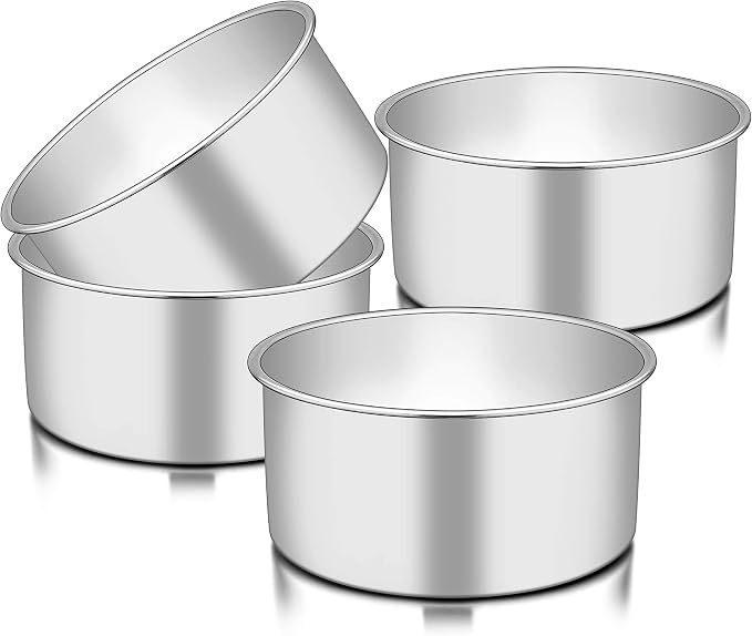 TeamFar 6 Inch Cake Pan, 6” x 3” Deep Round Cake Pan Tier Baking Pans Set Stainless Steel, For Baking Steaming Serving, Healthy & Toxic Free, Deep & Straight Size, Oven & Dishwasher Safe - Set of 4