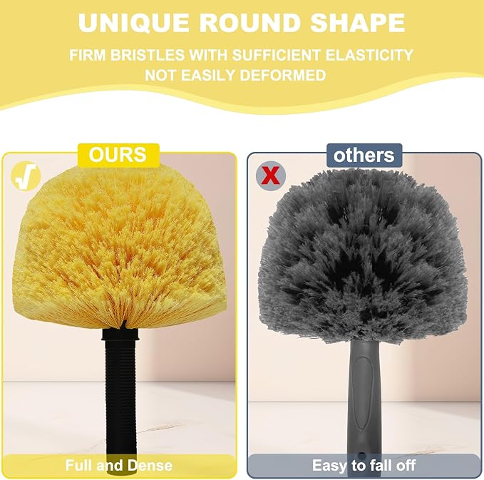 Yellow Twist-On Cobweb Duster Head Brush - Efficient Indoor & Outdoor Spider Web Cleaning Solution - Fits Standard Acme Threaded Poles - Duster Brush Head Only - 1 Pack