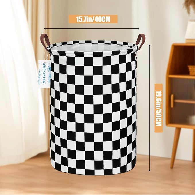 Round Laundry Basket Collapsible Boys Nursery Hamper Organizer Racing Flag | Waterproof Canvas Foldable Storage Bin Car Toy Bins Gift Baskets Bedroom Clothes for Home Play Bedroom Gift