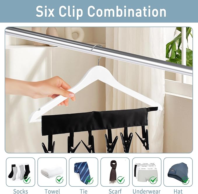 TamBee Travel Hanger Clips, Cruise Ship Essentials Portable Folding Clothes Hanger Clips Towel Drying Rack Sock Dock Swimsuit Drying Rack Hanger with 6 Clips Pack of 3 (Black,Blue,Red)