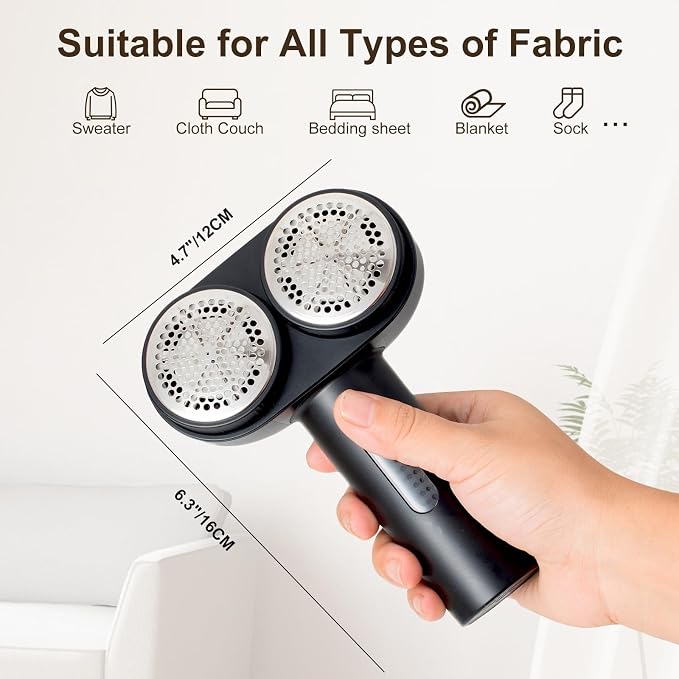 Fabric Shaver, Dual Motor Electric Lint Shaver for Clothes, 6 Blades, Black | Electric Lint Shaver, Fabric Pilling Remover, Powerful 2 Gear, Portable Defuzzer Clothes Fuzz Remover for Sweater Furniture
