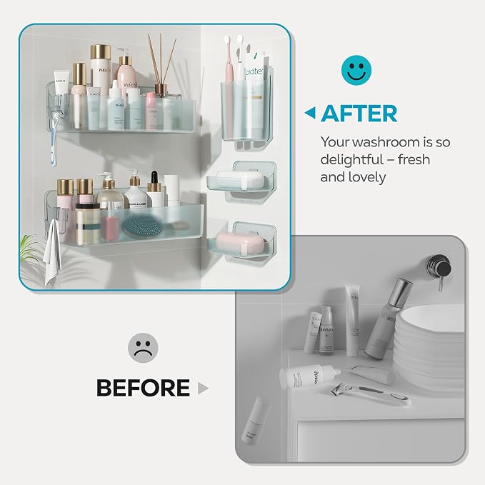 Nieifi Adhesive Shower Shelves, Blue, 5 Pieces | Rustproof ABS, Large Capacity, Removable Design, Easy-Clean, No Drilling Shower Organizer for Bathroom Storage & Home Decor