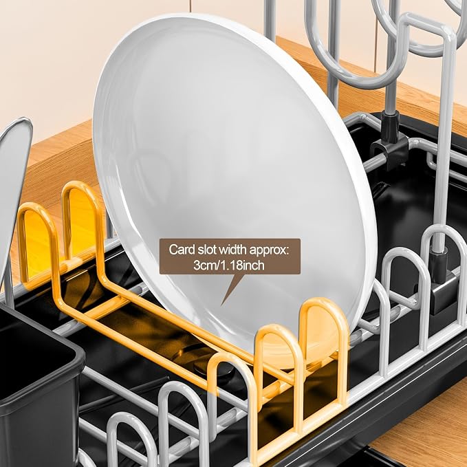 Compact Dish Drying Rack for Countertop, Small-Sized for Dorms, RVs & Tiny Kitchens, Auto-Drain, Adjustable Slots, Rust-Resistant with Utensil Caddy & Sponge Holder (White)