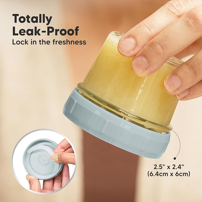 KeaBabies 6pk 4oz Glass Baby Food Containers with Lids, Leak-Proof (Slate) | Microwavable Small Glass Jars, Baby Purees, Toddler Snack Storage Containers, BPA-Free, Dishwasher-safe, Freezer Safe
