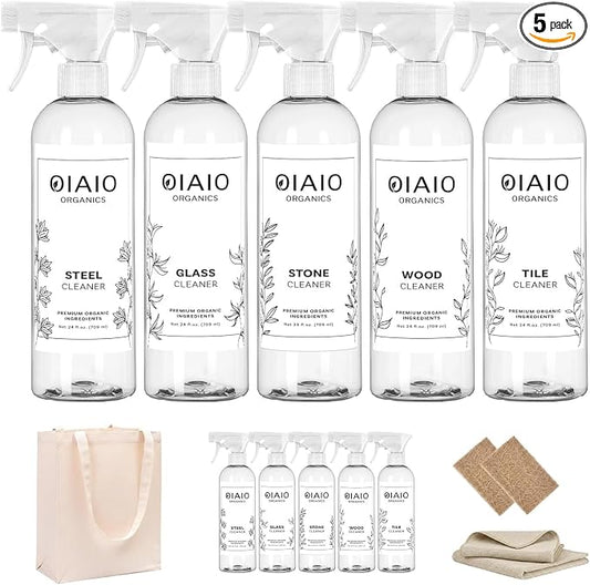 Non-Toxic Home Cleaning - The Collection 5 Pack - Includes 5 Cleaners, 1 Canvas Tote, 1 Microfiber Cloth, 2 Coconut Husk Scrubers - Natural Organic Ingredients that Truly Perform