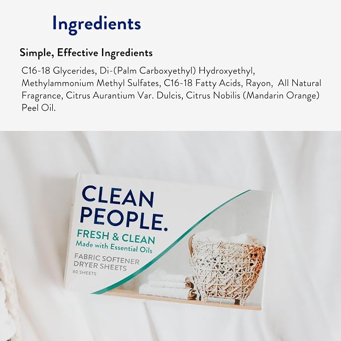 The Clean People Fabric Softener Sheets - Dryer Sheets - Softens & Removes Static Cling - Vegan Laundry Softener With Essential Oils - Fresh Scent, 120 Pack