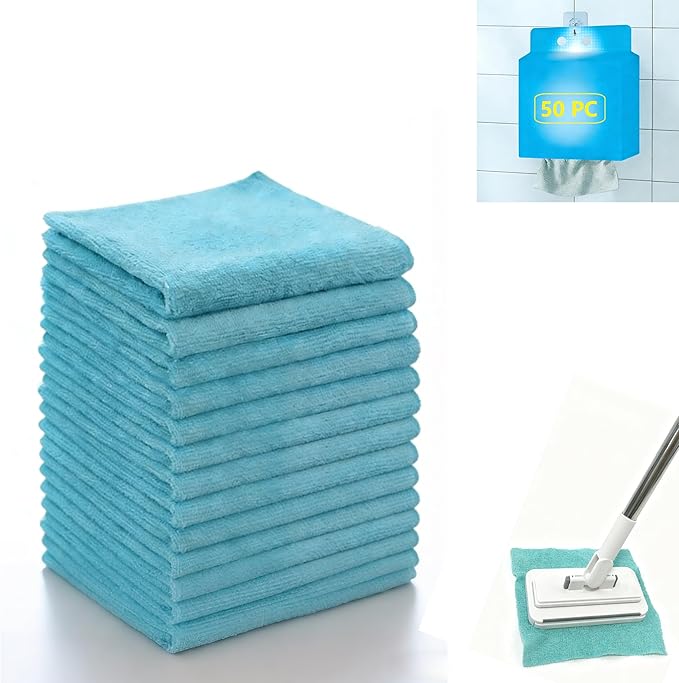 50 Count Replacement Cloths for Snap Grip Mini Mop, High Absorbency Lint-Free, Wet and Dry Cleaning Pads for Cabinets, Walls, Windows & Floors, Washable Reusable Economical Pack, 8"x8"