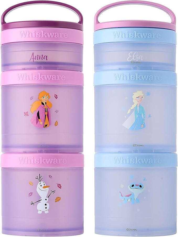 Whiskware Disney Princess Stackable Snack Containers for Kids and Toddlers, 3 Stackable Snack Cups for School and Travel, Frozen Elsa, Anna, Olaf, and Bruni (Pack of 2)