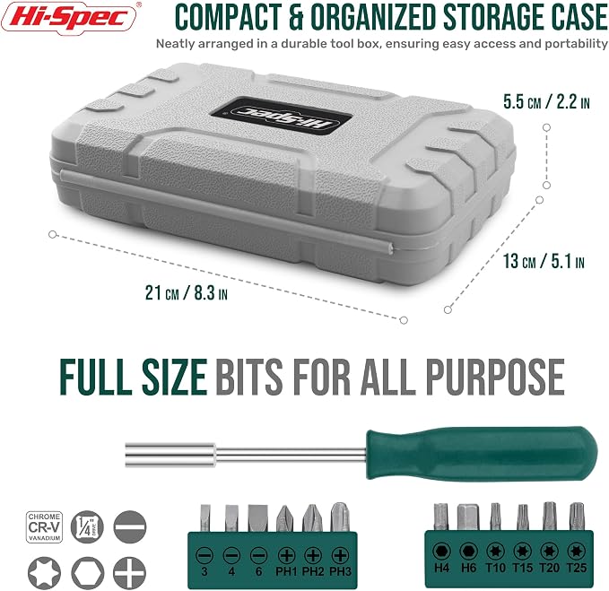 Hi-Spec Small Tool Kit Compact Set for Home and Office DIY, Green | 25pc, Mini Tool Box, Household Repairs, Portable Starter Toolkit, Quick fix and maintenance, Essential tools, New home owners