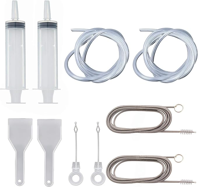 10 PCS Refrigerator Drain Cleaning Tool Include 1.5m Flexible Refrigerator Scrub Brush Flexible Feeding Tube Brush,Syringe Shovel Plug Rod, Water Dispenser Cleaning Kit