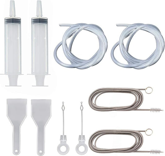 10 PCS Refrigerator Drain Cleaning Tool Include 1.5m Flexible Refrigerator Scrub Brush Flexible Feeding Tube Brush,Syringe Shovel Plug Rod, Water Dispenser Cleaning Kit
