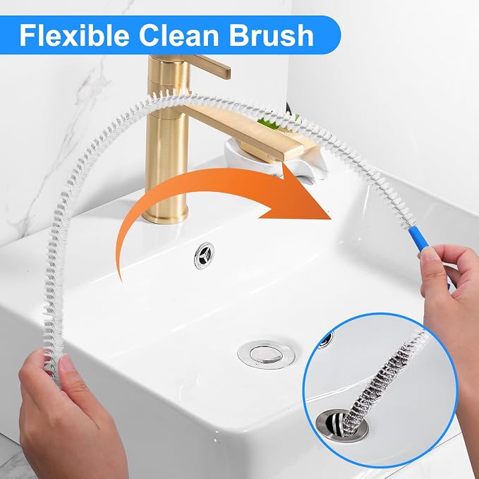 Yuanchu 2 Pack Flexible Drain Cleaning Brush, 23.6inch Long Drain Clog Remover Tool with Nylon Bristles Rust-Resistant Sink Unblocker Tool for Toilet Kitchen Shower Sewer Tub