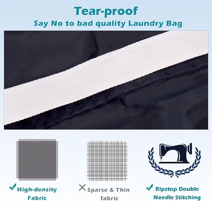 Coomee Heavy Duty Laundry Bag, 2 Pack XL Nylon Laundry Bags with Straps | Extra Large Laundry Bags, Drawstring Closure, Washable Large Dirty Clothes Organizer, Travel Bag Fits a Laundry Hamper