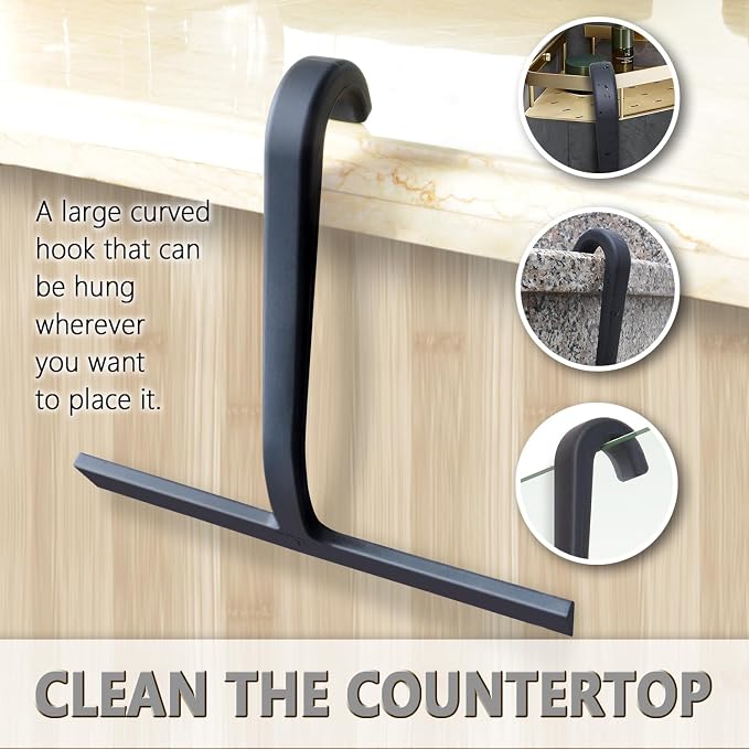 Shower Squeegee for Glass Doors – 10" Silicone Squeegee with Built-in Hook, One-Piece Seamless Design, Streak-Free & No-Scratch Window Cleaner for Bathroom, Mirrors & Tiles (Black)