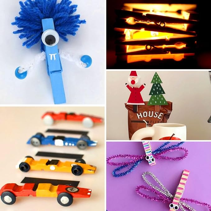 100Pcs Colored Clothes Pins Wooden, Clothespins for Crafts Cheer Pins Classroom Teaching Color, 2.9 inch, 20 Colors