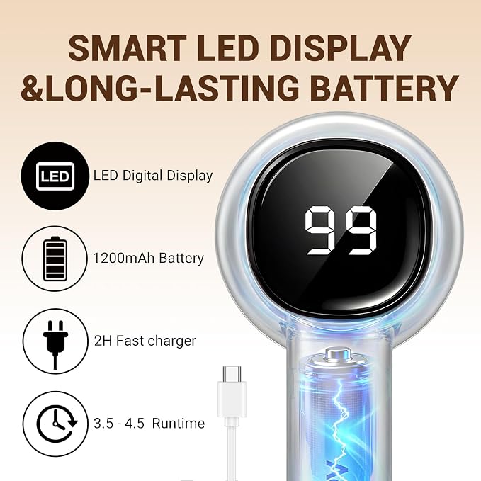 Fabric Shaver, 3 in 1 Lint Remover with Hair Remover Brush & Lint Rollers, Digital Led Display, 3 Speeds with Replaceable Blades, Remove Pilling for Clothes, Furniture, Sweater, Couch, Blanket, Pet