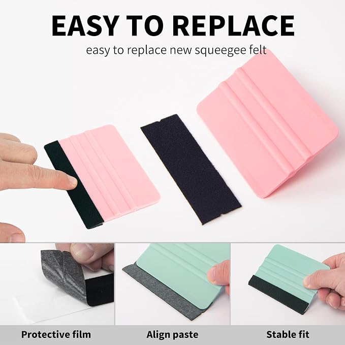 AMZDEPOT Vinyl Squeegee, 4 Inch, Teal and Pink, 2 Pcs | Extra 2 Felt Replacements, Car Wrap, Craft Sign Making, DIY Crafting, Window Tint