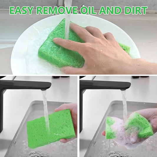 Cellulose Sponges, Large Size 4" x 6" x 1" - Heavy Duty Scrub Kitchen Sponge, Clean Tough Messes Without Scratching Kitchen Cleaning Pads, Pop Up Eco DIY (6 Pack), Green