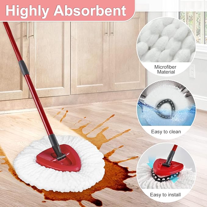 Mop Heads Replacement for Ocedar, Mop Replace Head for Ocedar EasyWring 1 Tank, Microfiber Spin Mop Refills, Include 2 Mop Replacement Head Deep Cleaning, 1 Mop Base and 2 Upgraded Scrubber Mop Head