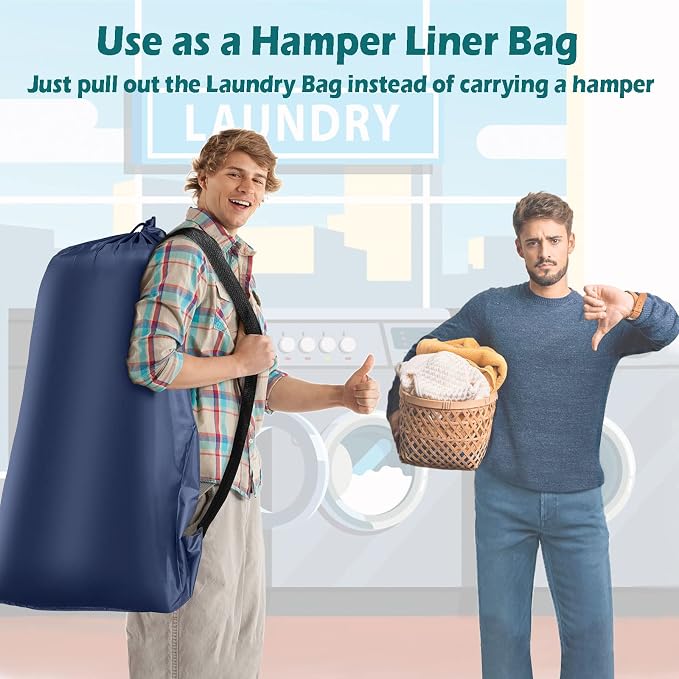 Coomee Heavy Duty Laundry Bag, 2 Pack XL Nylon Laundry Bags with Straps | Extra Large Laundry Bags, Drawstring Closure, Washable Large Dirty Clothes Organizer, Travel Bag Fits a Laundry Hamper