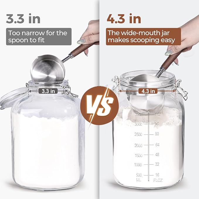 ComSaf Large Square Glass Jars with Airtight Lid 1 Gallon 2 Pack Wide Mouth | Flour sugar rice, Kombucha, Bulk pantry organization, Measurement marks, Pickling fermenting, Snacks, Sourdough pickling