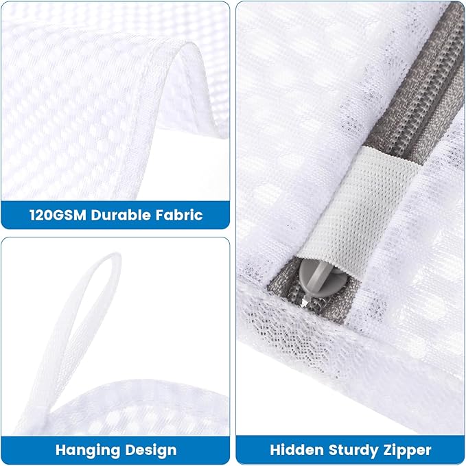 2 Pack X-Large Mesh Laundry Bags for Delicates, 20 x 24 Inches | 120gsm Honeycomb Mesh, Protect Delicates, Sturdy Zipper, Reusable, Washer & Dryer Safe, For College, Dorm, Home and Travel