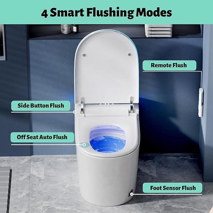 Smart Toilet with Bidet Built in, Bidet Toilet with Heated Seat and Night Light, Modern Tankless Toilet with UV for Bathroom, One Piece Toilets with Soft Close, Dryer, Foot Sensor, Auto Lid&Seat