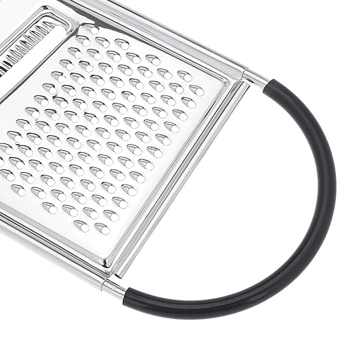 Amazon Basics Cheese Grater with Handle, Stainless Steel Zester, Easy to Clean, Dishwasher Safe, Rectangular, Non-Slip, Multifunction Tool for Kitchen Prep, Vegetables, Black