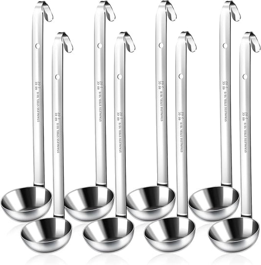 8pcs Stainless Steel Ladle 2 Oz Soup Ladle 10" long Spoon Heavy-Duty Metal Spoon Sets big spoons for cooking Serving Soups, Gravy, Portioning, Stirring